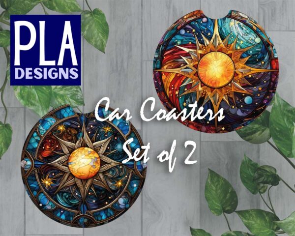 Car Coasters -  Stained Glass Celestial Designs