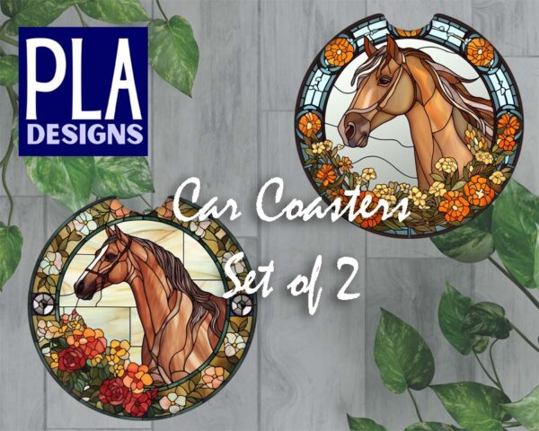Car Coasters -  Stained Glass Horse Design