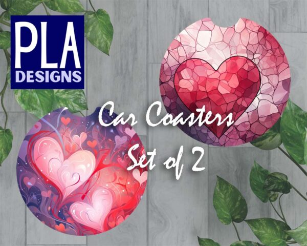 Car Coasters -  Stained Glass Hearts