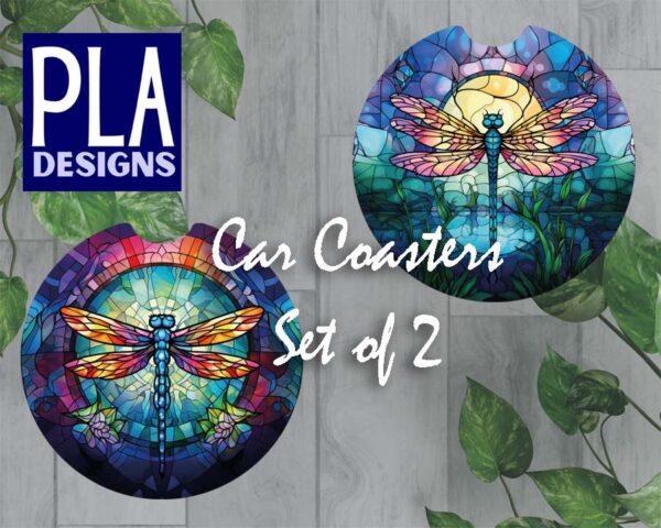 Car Coasters -  Stained Glass Dragonfly